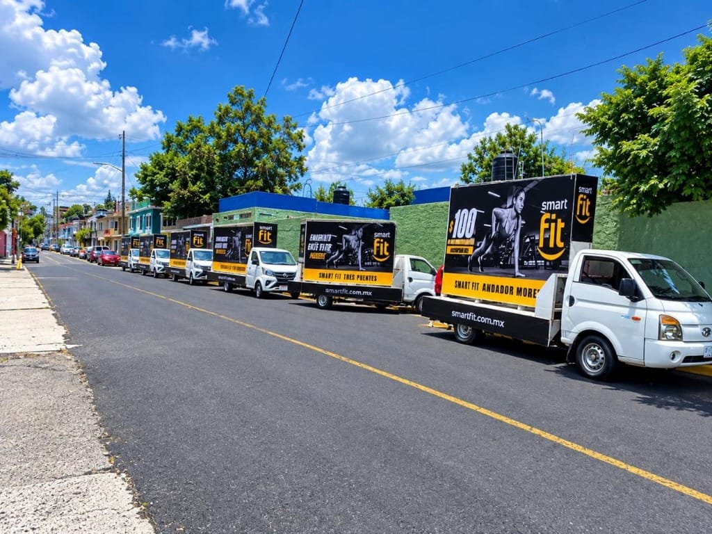 Unidad de valla móvil publicitaria recorriendo una avenida de Guadalajara
